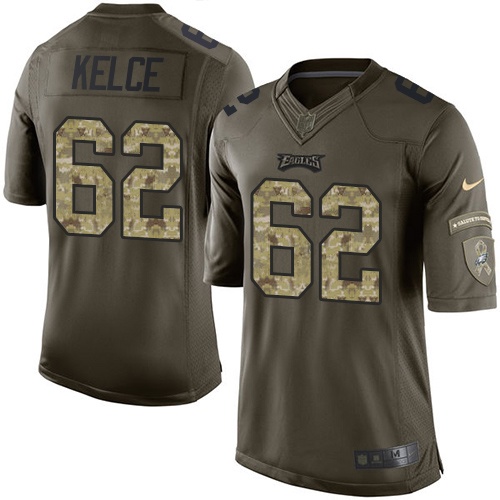 Youth Elite Jason Kelce Nike Jersey Green - #62 Salute to Service NFL Philadelphia Eagles